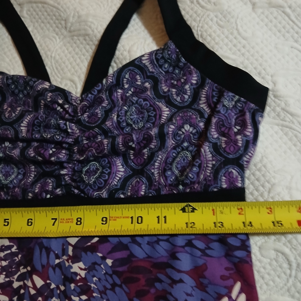 Prana Dress Women's Size Medium Black Purple Active Floral Shelf Bra Racerback - Picture 4 of 12